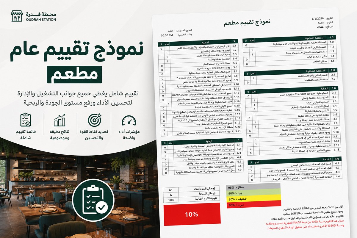نموذج تقييم عام للمطعم