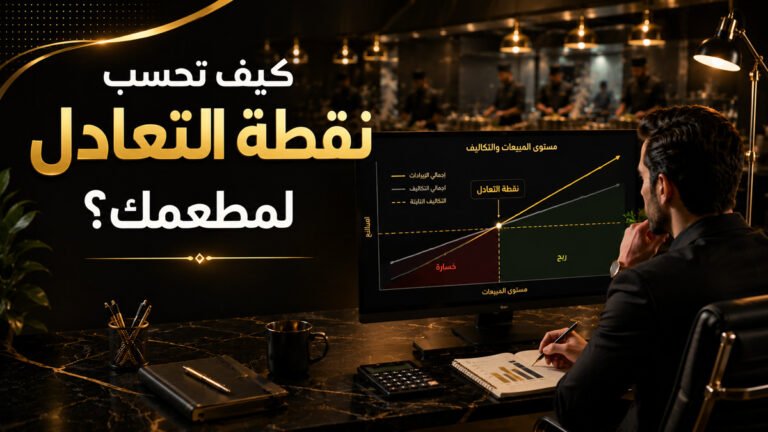مدير مالي يحلل نقطة التعادل لمطعم باستخدام مؤشرات ورسوم بيانية.